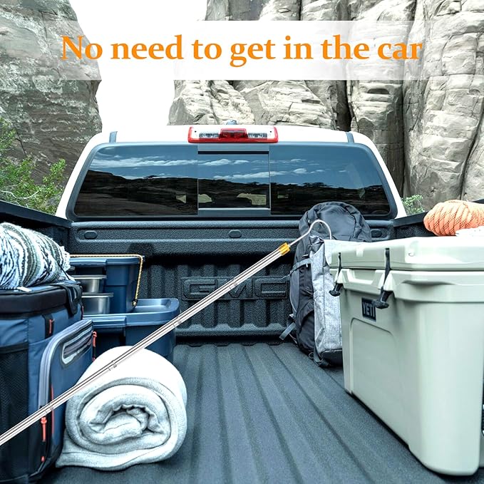 Cagaloi Cargo Grabber Reach Retriever Tool ，30-inch - 75-inch Adjustable Extensions.Versatile Heavy-Duty Truck Accessory for Pickup Truck Bed Hook bar with Comfortable Foam Handle and Two Long Hooks