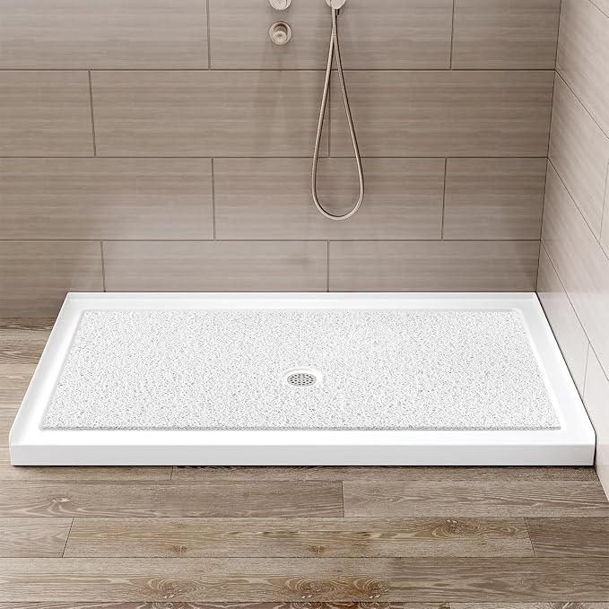 Extra Large Non Slip Shower Mat: 39.4x27.5 inch Loofah Shower Mat for Inside Shower with Drain Hole in Middle, Soft PVC Anti-Slip Shower Stall Mats for Bathroom,Wet Area, Quick Drying