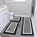 Pauwer Bathroom Rug Mat Set 3 Piece, Microfiber Shaggy Bath Set, Non-Slip Ultra Soft Carpet Mats, Absorbent with U-Shaped Toilet for Bathroom, Tub, Shower, Black