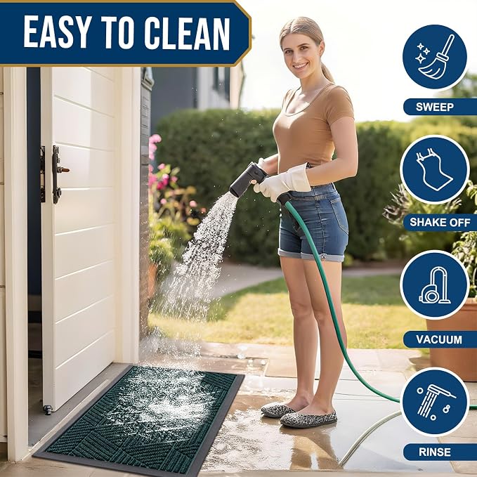 Smiry Front Door Mat Outside Entrance, Heavy Duty Sturdy Natural Rubber Doormat, Trap Dirt and Moisture, Easy Clean Low Profile Mats for Indoor Outdoor Entry, Irregular Triangle (47x32, Atlantic Blue)