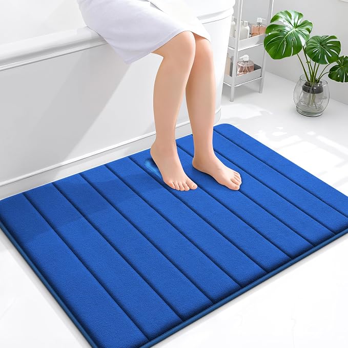 OLANLY Memory Foam Bath Mat 40x32, Super Soft Absorbent Bathroom Rugs, Quick Dry, Machine Washable Shower Floor Rugs, Bathmat Carpet, Bathroom Home Decor Accessories, Royal Blue