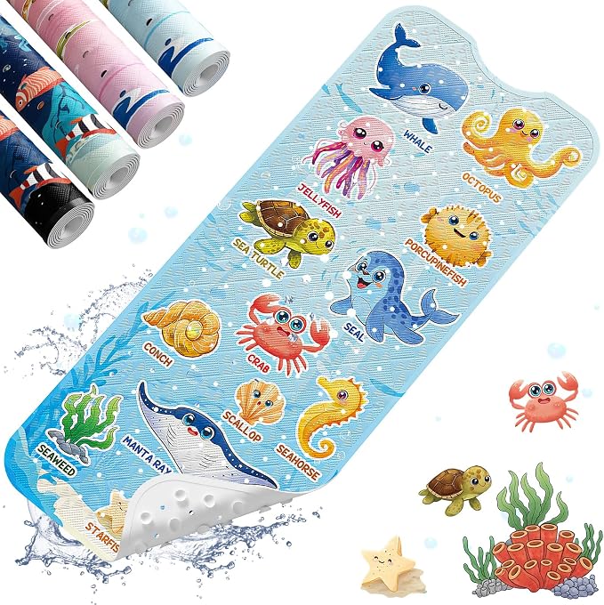 XIYUNTE Baby Bath Mat for Tub Non Slip Kids Bath Mat - 40"x16" Extra Long Bathtub Mat Non Slip Kids, Eco-Friendly Toddler Bath Mats with Suction Cups for Secure Grip, Easy to Clean & Easy Drying