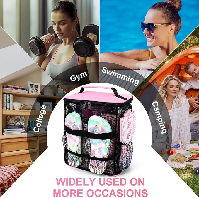 Mesh Shower Caddy,Portable Hanging Travel Toiletry Bag Dorm Room Essentials for College Students Girls,Large Makeup Organizer for Full-Sized Toiletries,Travel Essentials for Women Girls Camping Beach