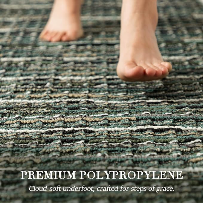 Kitchen Rugs Sets of 2-Non Slip Kitchen Mats for Floor-Thick Stain Resistant Vintage Kitchen Floor Mat Runner Carpet for Hallways Entryway Laundry Room Washable（Green 22"x59"+20"x32"）