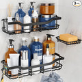 OMAIRA 3-Pack Shower Caddy with Soap Holder, Adhesive Rustproof No-drill Strudy Loading Inside Shower Organizer Shelves Rack Storage Bathroom Organization for Smooth Wall Glass Tile, Black (X-Large)