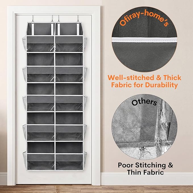 2 Pack Over the Door Organizer 5 Tiers, Extra Large Behind Door Storage of 10 Compartments, 80 lbs Weight Capacity Over Door Organizer, Door Hanging Organizer for Closet, Diaper Organizer,Room storage