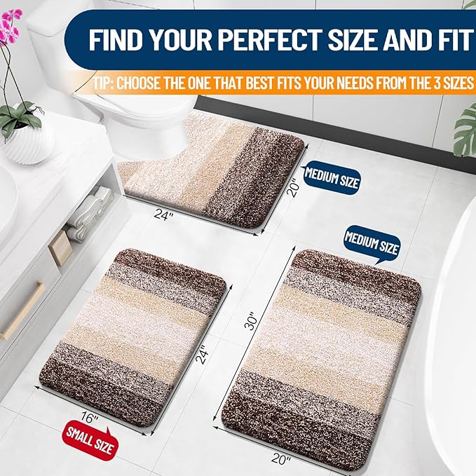 OLANLY Bathroom Runner Rugs Mat 40x20, Extra Soft Absorbent Microfiber Bath Rugs, Rubber Backing, Quick Dry, Washable Long Bath Mats for Bathroom Floor, Tub and Shower, Home Decor Accessories, Brown