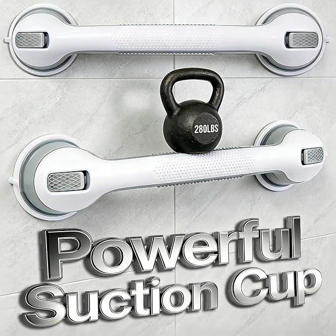 2 Pack 16.2” Grab Bars for Bathtubs and Showers, Shower Handles for Elderly Suction Cup Grab Bars for Shower Wall Heavy Duty, Safety Grab Bar for Seniors Suction Bathroom, No Drilling