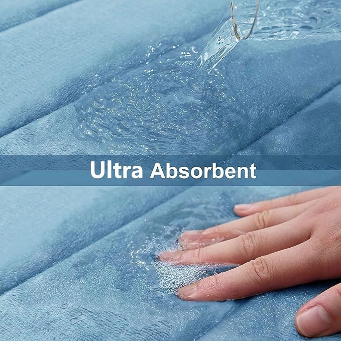 Buganda Memory Foam U-Shaped Contour Toilet Rugs, Non Slip Absorbent, Thick Soft Washable Bathroom Mat, Floor Carpet Bath Rugs Mat for Toilet Base (24" x 24", Blue)