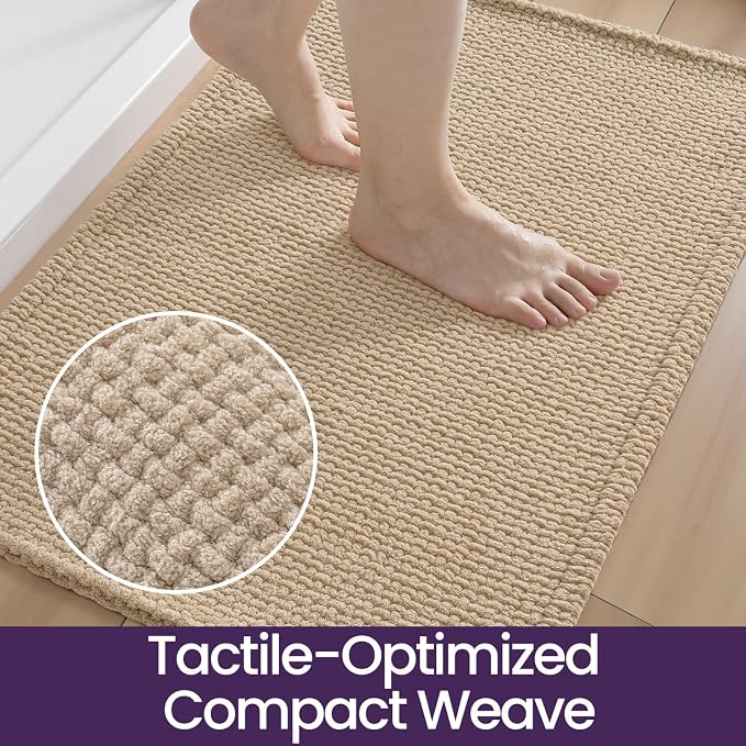 DEXI Bathroom Rugs 36x24, Non Slip Washable Bath Mat, Absorbent Chenille Bathmat, Ultra Soft Thick Carpet for Tub Shower Floor, Beige