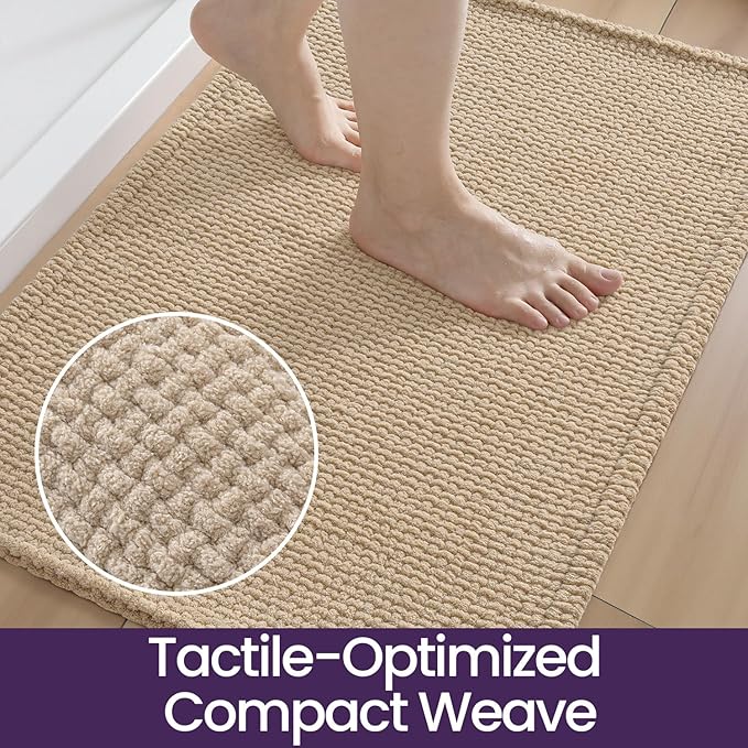 DEXI Bathroom Rugs 43x24, Non Slip Washable Bath Mat, Absorbent Chenille Bathmat, Ultra Soft Thick Carpet for Tub Shower Floor, Beige