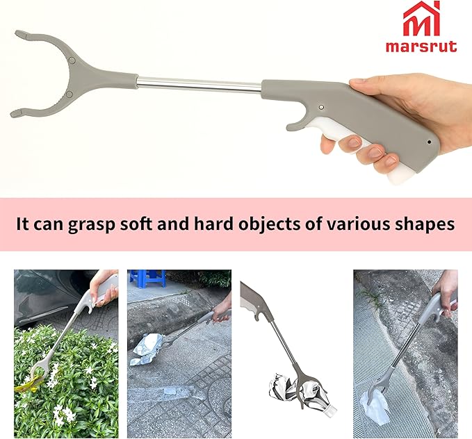 2pcs Short Grabber Reacher Tool for Seniors, 16 Inch Small Mini Extra Strong Tongs for Handicap Elderly Childrens Adult, Trash Litter Reaching Picker Stick, Heavy Duty Extension Helping Hands, Grey