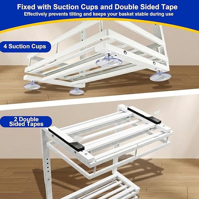 Under Sink Organizer, Dual-Rail Ball-Bearing, Under Kitchen Sink Organizer, 6-Level Adjustable, Under Cabinet Organizer, No-Drill Adhesive/Suction, Under Sink Storage (White, Double Layer - 1 Pack)