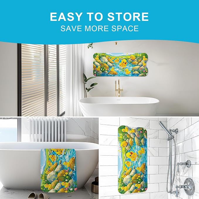 XIYUNTE Baby Bath Mat for Tub Non Slip Kids, BPA Free Extra Long Bathtub Mat 40x16 with Drain Holes and 200 Suction Cups, Non Toxic Machine Washable Toddler Bath Mat, Eco-Friendly Certified