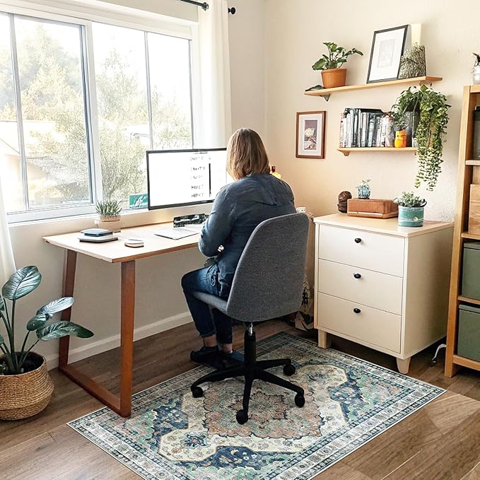 Office Chair Mat for Hardwood Floor&Tile Floor,36"X 48" Heavy Duty Desk Chair Mat for Hard Floors,Under Desk Rug for Rolling Computer Chair,Anti Slip,Low Pile Carpet Floor-Blue Flower