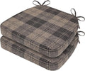 AAAAAcessories D-Shaped Chair Cushions, 2" Thick Dining Chair Pads with Ties and Removable, Machine-Washable Cover, 17" x 16", Set of 2, Brown Checkered