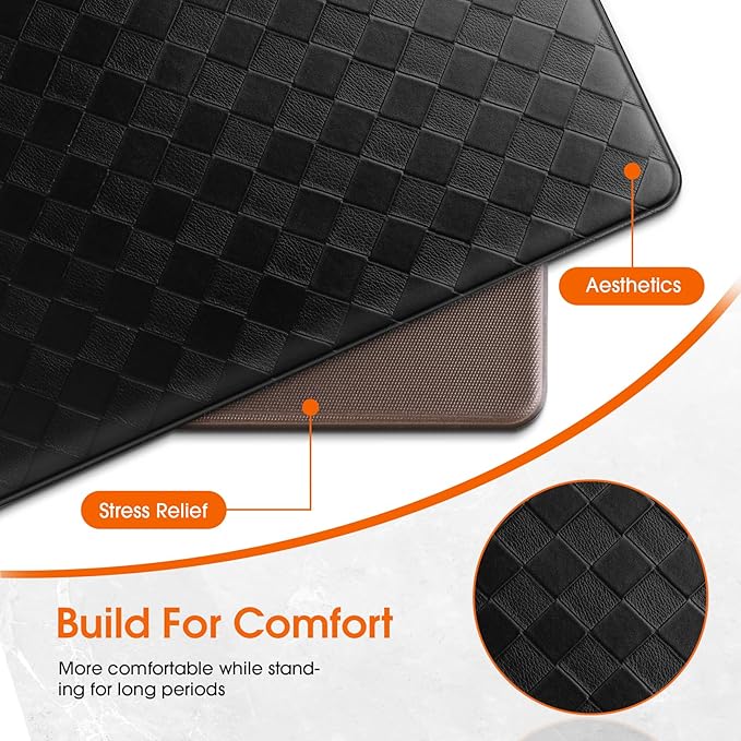 TranquilRelax 2-Piece Anti-Fatigue Kitchen Mats, Cushioned Non-Slip Waterproof Sink & Stove Floor Mats, Comfortable Standing Rug Set for Kitchen, Laundry & Entryway Black