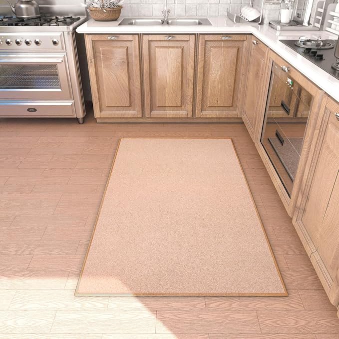 Area Rug with Non Slip Rubber Backing, Washable Soft Floor Carpet for Living Room, Kitchen, Entryway Indoor, Bedroom, Laundry, Low Pile Area Rugs, Solid Color with Pointillism Style (Camel, 3' * 5')