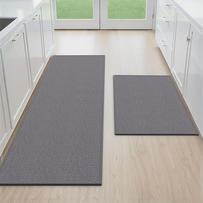 Kitchen Mats for Floor 2 Piece - Kitchen Rugs Non Slip Washable 20"x32"+20"x47", Grey