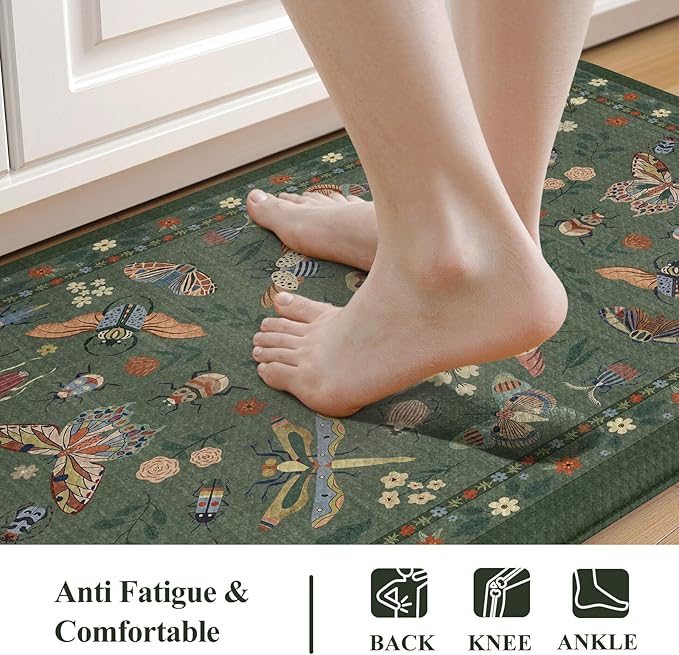 LEEVAN Anti Fatigue Mats for Kitchen Floor Non-Slip, Cushioned Kitchen Mats for Floor 20''x31'', Green Memory Foam Kitchen Mat Set, Waterproof Ergonomic Green Ding Mat for Bar, Office,Desk, Laundry