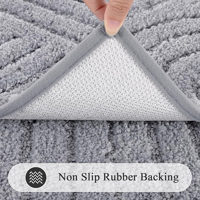 SHACOS Super Soft Bathroom Runner Rugs 24"x60" Non Slip Boho Bath Rugs Microfiber Absorbent Bath Mats for Bath Room Floor Machine Washable Shaggy Carpet for Shower Bathtub, Light Grey 2' x 5'