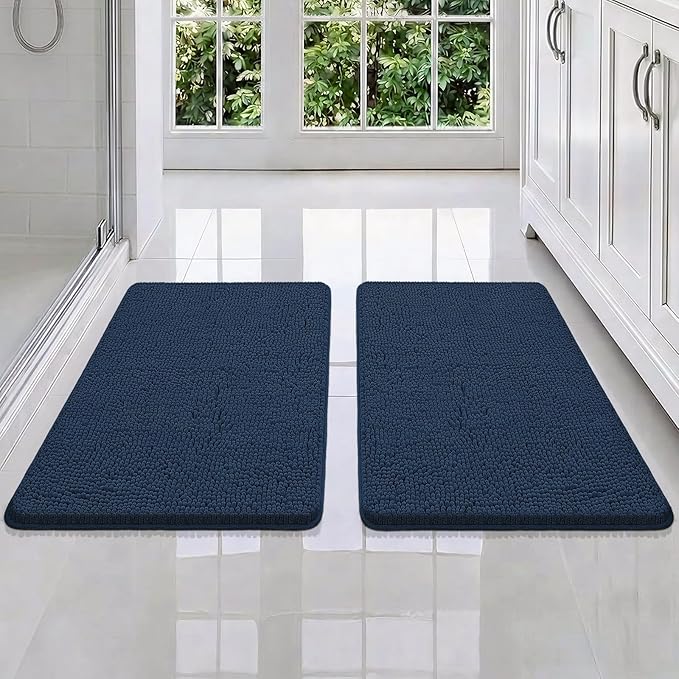 Bcoimo Bathroom Rug Set, Chenille Bathroom Rugs, Absorbent Non Slip Plush Bath Mats, Machine Washable Fast Drying Floor Mats for Tub, Shower, Sink, Vanity