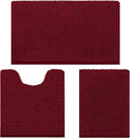 HOMEIDEAS 3 Pieces Bathroom Rugs, Ultra Soft Non Slip Absorbent Chenille Toilet Bath Mat Set (Burgundy)