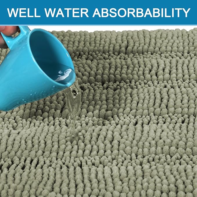 H.VERSAILTEX Bath Mats for Bathroom Non Slip Thick Chenille Striped Bath Rug Absorbent Fluffy Soft Shaggy Rugs Washable Dry Fast Plush Mats for Indoor, Bath Room, Tub - 20" x 32", Eucalyptus Green