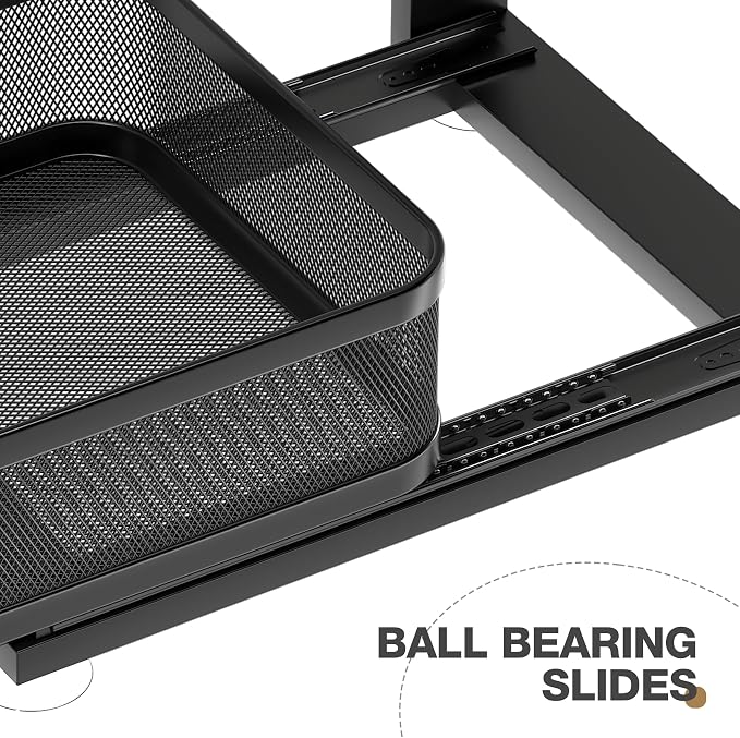 2 Pack Under Sink Organizer With Next-Gen Ball-Bearing Slides,2-Tier Precision Mesh Pull Out Cabinet Shelf Storage for Bathroom&Kitchen,Slide Out Drawers Height Adjustable,Rust-resistant