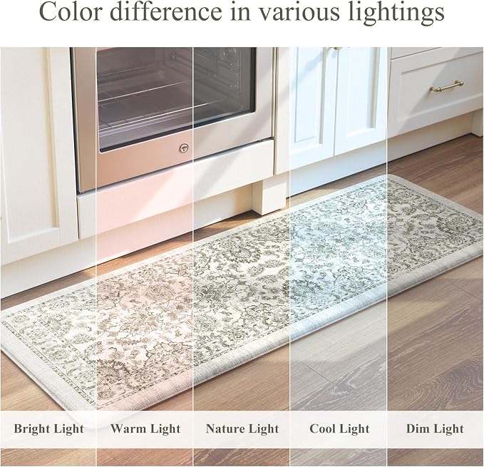 KIMODE Kitchen Mats Cushioned Anti Fatigue 2 PCS, Boho Kitchen Mats Stain Resistant, Standing Kitchen Runner Rug, Non Slip Waterproof Kitchen Sink Floor Mat, 17.3"x59"+17.3"x29", Sage Green