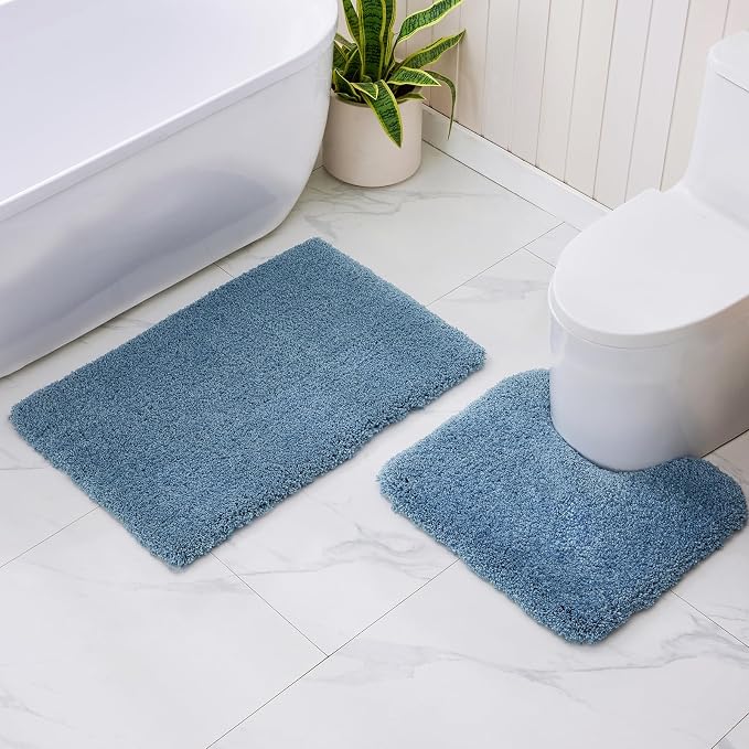 Disolla Blue Bathroom Rug 24x36 - Non-Slip Plush Thick Bath Mat, Highly Absorbent & Ultra Soft Fluffy Floor Mat, Machine Washable for Shower and Tub