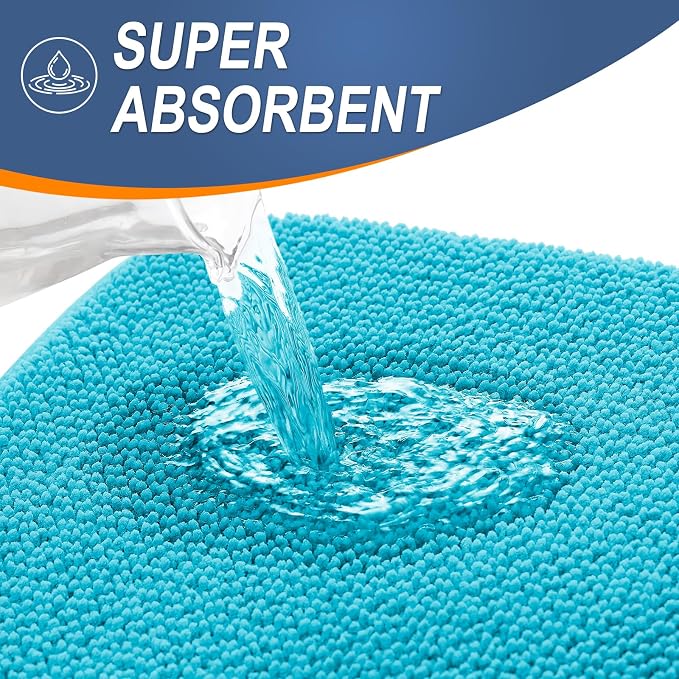 OLANLY Thick Memory Foam Bathroom Runner Rugs 44x24, Extra Soft Absorbent Long Bath Rug, Quick Dry, Non-Slip, Machine Washable Bath Mats for Bathroom, Tub and Shower, Home Decor Accessories, Aqua Sky