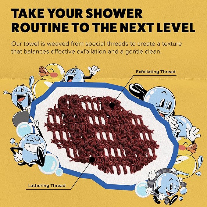 GOSHI Exfoliating Shower Towel - Long Body Scrubber for Back Acne, KP & Smooth Skin - Durable Rip-Resistant Weave, Quick-Dry Nylon Washcloth - Ethically Crafted in Gunma, Japan - Red