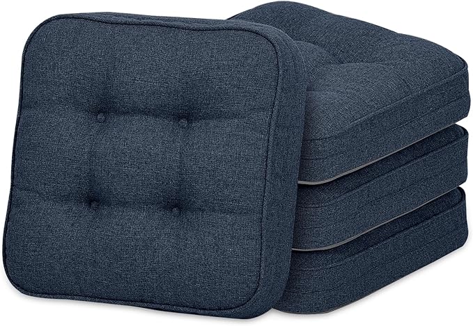 GOFORIT Memory Foam Cushion，Square Seat Cushions for Dining Chairs,Non-Slip Chair Pads with Removable Cover, 16'' x 16'', 4 Pack,Dark Blue