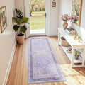 RELEANY Area Rugs Runner 2'x6' Washable Non-Slip, Floral Vintage Distress Medallion Carpet for Kitchen Hallway Bedroom Beside Laundry Room Bathroom, Light Purple Brown