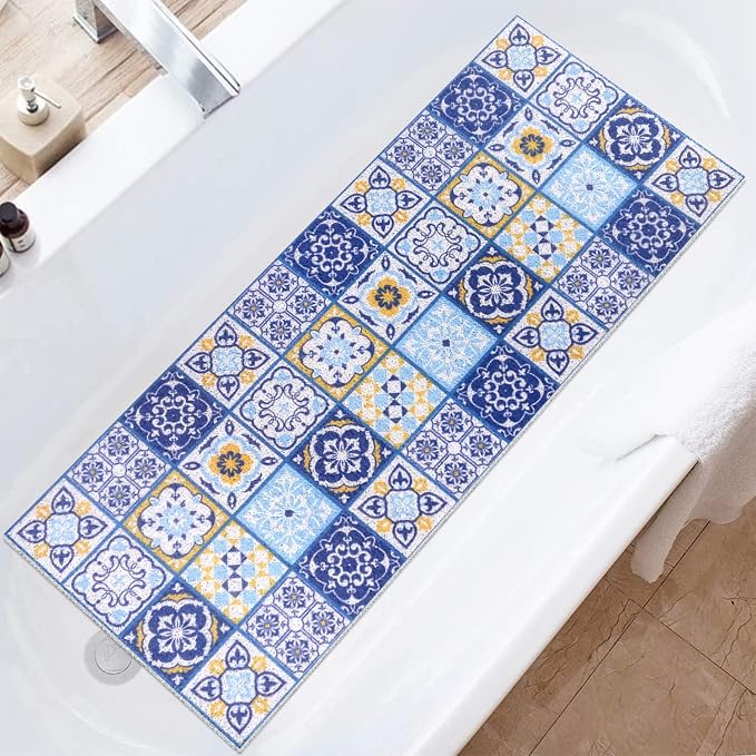 Bathtub Mat Shower Mat Non-Slip 16x 39 Inch, Soft Comfort Bath Mat with Drainage Holes, PVC Loofah Massage Bathmat for Shower, Tub, Bathroom, Wet Areas, Quick Drying