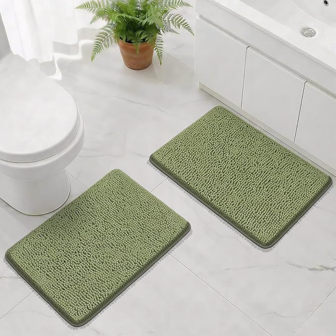 Bcoimo Bathroom Rug Set, Chenille Bathroom Rugs, Absorbent Non Slip Plush Bath Mats, Machine Washable Fast Drying Floor Mats for Tub, Shower, Sink, Vanity