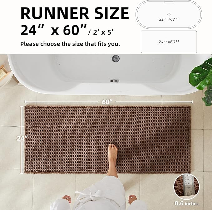 TYUU Waffle Runner Rug Bathroom, Long Boho Bathroom Rugs Non Slip Washable Super Absorbent Quick Dry Farmhouse Bath Decor, 60"x24" Mocha