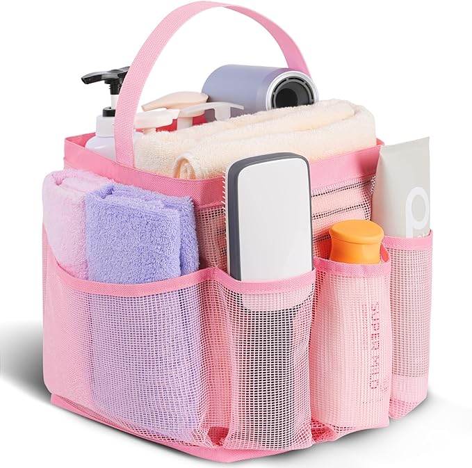 EUDELE Mesh Shower Caddy Portable for College Dorm Room Essentials,Portable Shower Caddy Dorm with 8-Pocket Large Capacity, Shower Bag for Beach, Swimming, Gym, Travel essentials, Pink