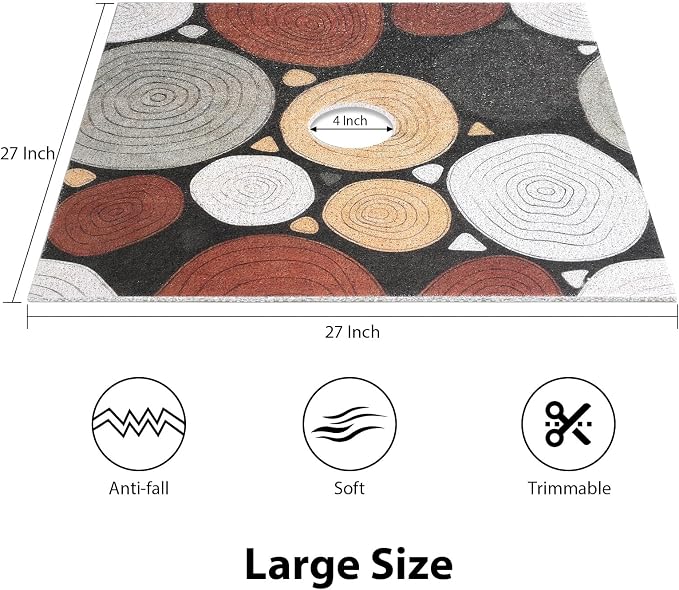 Square Shower Mat, Yonala 27 x 27 Inch Stylish Non Slip Shower Mats for Inside Shower with Central Drain Hole, Soft Trimmable PVC Loofah Anti Slip Shower Mat for Walk in Shower Stall, Quick Drying