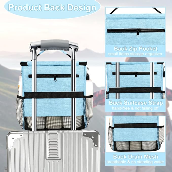 Attmu Shower Caddy Portable for Dorm Room Essentials, Hanging Shower Bag for College, Large Capacity Mesh Shower Caddy for Bath Essentials (Dusty Blue)