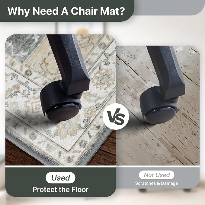 48"x72" Office Chair Mat for Hardwood Tile Floor, Under Desk Carpet Protector for Rolling Computer Chair Mat, Machine Washable Area Rug, Anti-Slip 1/5" Thick Low Pile Thin Vinyl Floor Mat, Grey