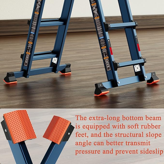 LANBITOU Ladder, A Frame 4 Step Ladder Extension, 14 FT Anti-Slip Multi Position Ladder, Storage Folding Ladder, 300 lbs Security Load Telescoping Aluminum Ladders for Stairs Home Indoor Outdoor Roof