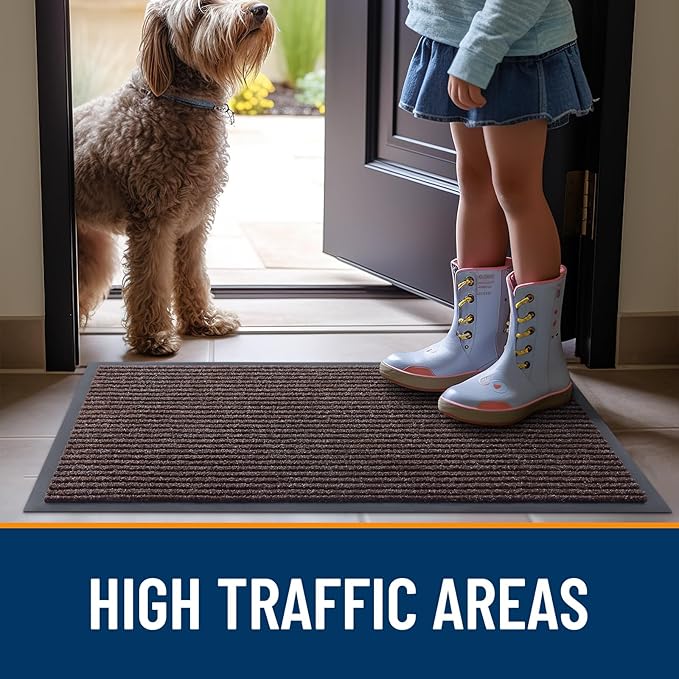 OLANLY Front Door Mat Indoor Outdoor Entrance, 2-Pack 29.5 x 17 Inch, Waterproof Heavy Duty Doormat, Fade Resistant, Low Profile, Easy Clean Patio Porch Welcome Floor Mats for Entry, Tan