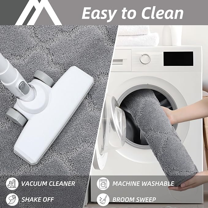 COSY HOMEER Soft Kitchen Rugs [2 PCS] for in Front of Sink Super Absorbent Kitchen Floor Mats and Mats 24x35 Inch/24X60 Non-Skid Kitchen Mat Standing Mat Washable,Polyester,Grey
