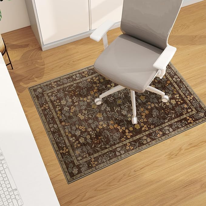 chakme Office Chair Mat for Hardwood Floor, 48"x36" Easy Glide Computer Desk Mat Protector for Rolling Chair Under Desk Rug Nonslip Backing, Machine Wash, (Floral)