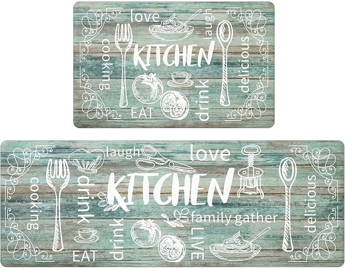 HEBE Kitchen Rugs Set of 2, Cushioned Anti Fatigue Kitchen Mats for Floor, Non Slip Waterproof Comfort Standing Desk Mat Carpet for Sink, Stove, Laundry Room