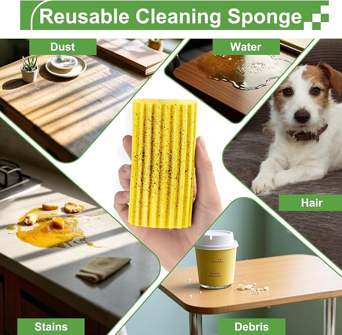 Jeymei 4-Pack Damp Clean Duster Sponge Brush for Cleaning Blinds, Glass, Baseboards, Vents, Railings, Mirrors, Window Track Grooves and Faucets (Yellow)