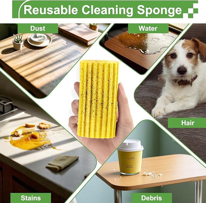 Jeymei 4-Pack Damp Clean Duster Sponge, Sponge Cleaning Brush, Duster for Cleaning Blinds, Glass, Baseboards, Vents, Railings, Mirrors, Window Track Grooves and Faucets, Gray and Yellow