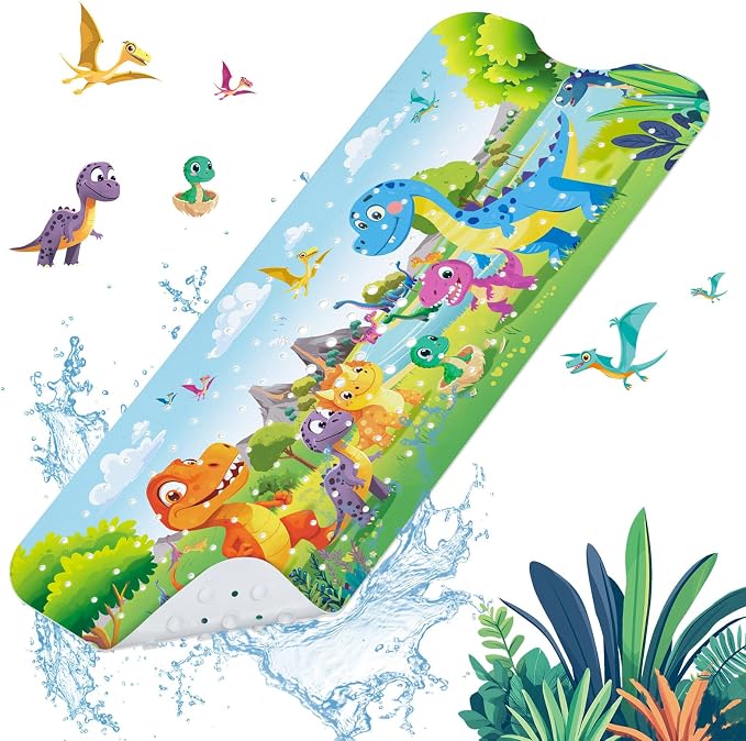 SHUCHING Baby Dinosaur Bath Mat for Tub Non Slip-40 X 16 Inch, Bathtub Mat Non Slip for Kids Baby, Toddler Long Shower Mat for Bathroom Mold Free, Machine Washable